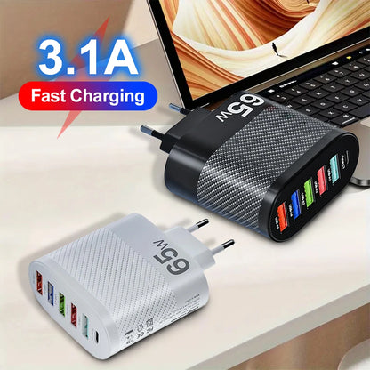 Cargador Pared USB 5 Puertos 3.1A Adaptador Carga PD QC 3.0 para Xiaomi/iPhone 13/Samsung