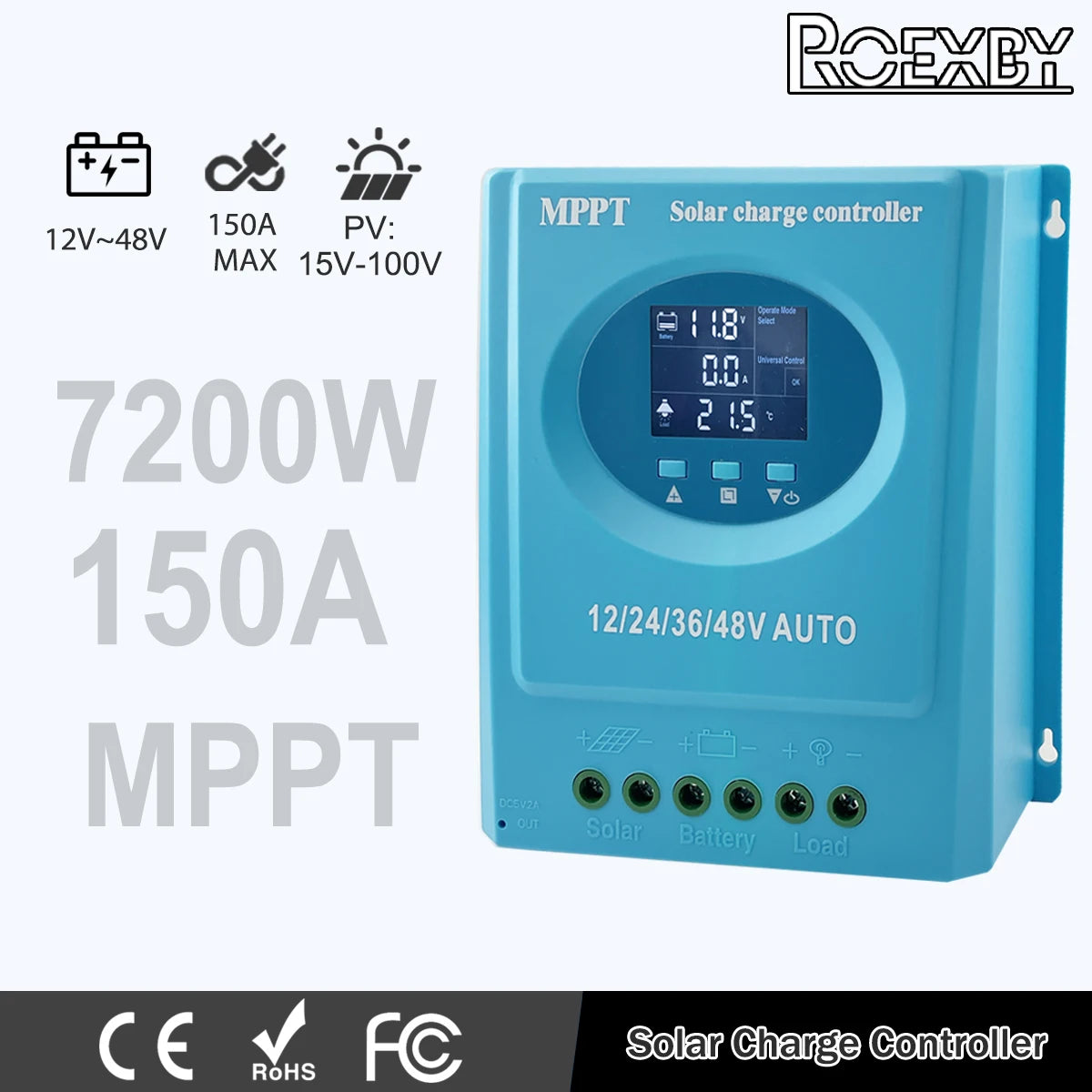 Controlador Carga Solar MPPT 60A/100A/150A 12V-48V Auto LCD Dual USB para Batería Plomo-Ácido/Litio