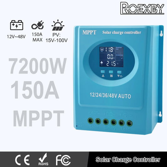 Controlador Carga Solar MPPT 60A/100A/150A 12V-48V Auto LCD Dual USB para Batería Plomo-Ácido/Litio