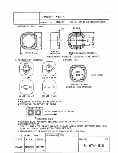 Inductor de Potencia SMD CDRH127 12x12x7mm - Varios Valores (2.2uH a 470uH) - Lote 10 Piezas