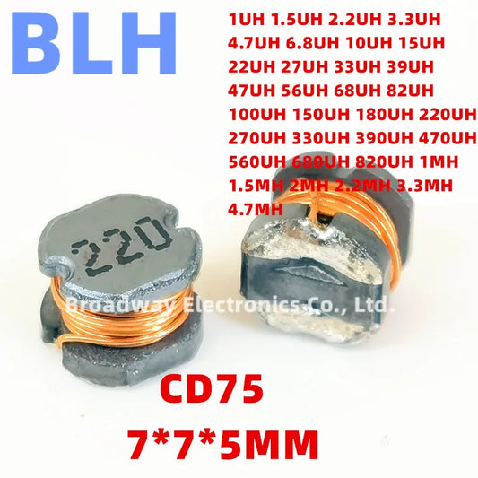 Inductor Potencia Bobinado SMD CD75 - Varios Valores (2mH a 4.7mH) - Lote 20 Piezas