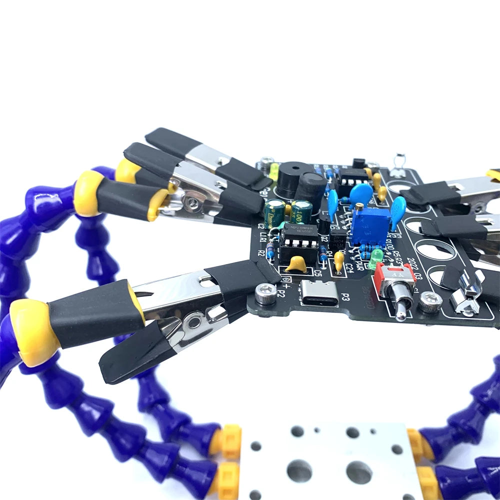 Brazos Flexibles "Helping Hands" con Pinza Tornillo Banco Mesa y Soporte Cautín para Soldadura/Reparación PCB (Compatible TS100/TS101/PINE64)