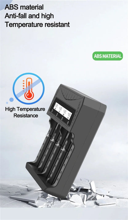 Cargador USB Inteligente Baterías LCD (1/2/4 Ranuras) para Litio Recargable 18650 (4.2V) / Ni-MH AA/AAA (1.2V)