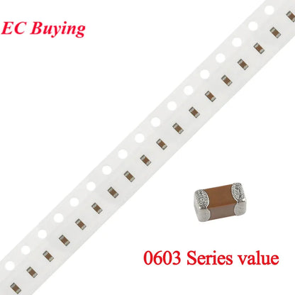 Capacitor Cerámico Multicapa Chip SMD 0603 (0.1pF-22uF) - Pack 100 Unidades (Valores Surtidos)
