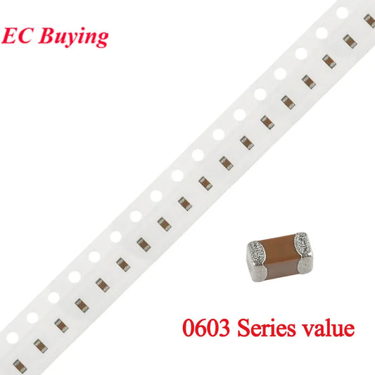 Capacitor Cerámico Multicapa Chip SMD 0603 (0.1pF-22uF) - Pack 100 Unidades (Valores Surtidos)