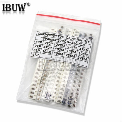 Kit Surtido Capacitor SMD (0603/0805/1206, 1pF-1uF, Varios Formatos: 16/36/50 Valores, 320/720/2500 Piezas)