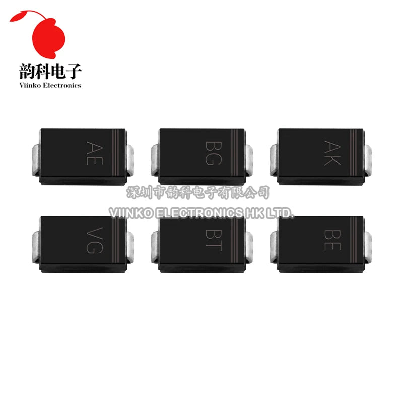 Diodo TVS Unidireccional SMD SMAJ - Varios Voltajes (5.0A a 188A) SMA/DO-214AC - Lote 50 Piezas