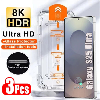 Protector de pantalla de fácil instalación sin polvo con revestimiento oleofóbico para Samsung Galaxy S25 S24 S21 S22 S23 Ultra Plus, 3 uds.