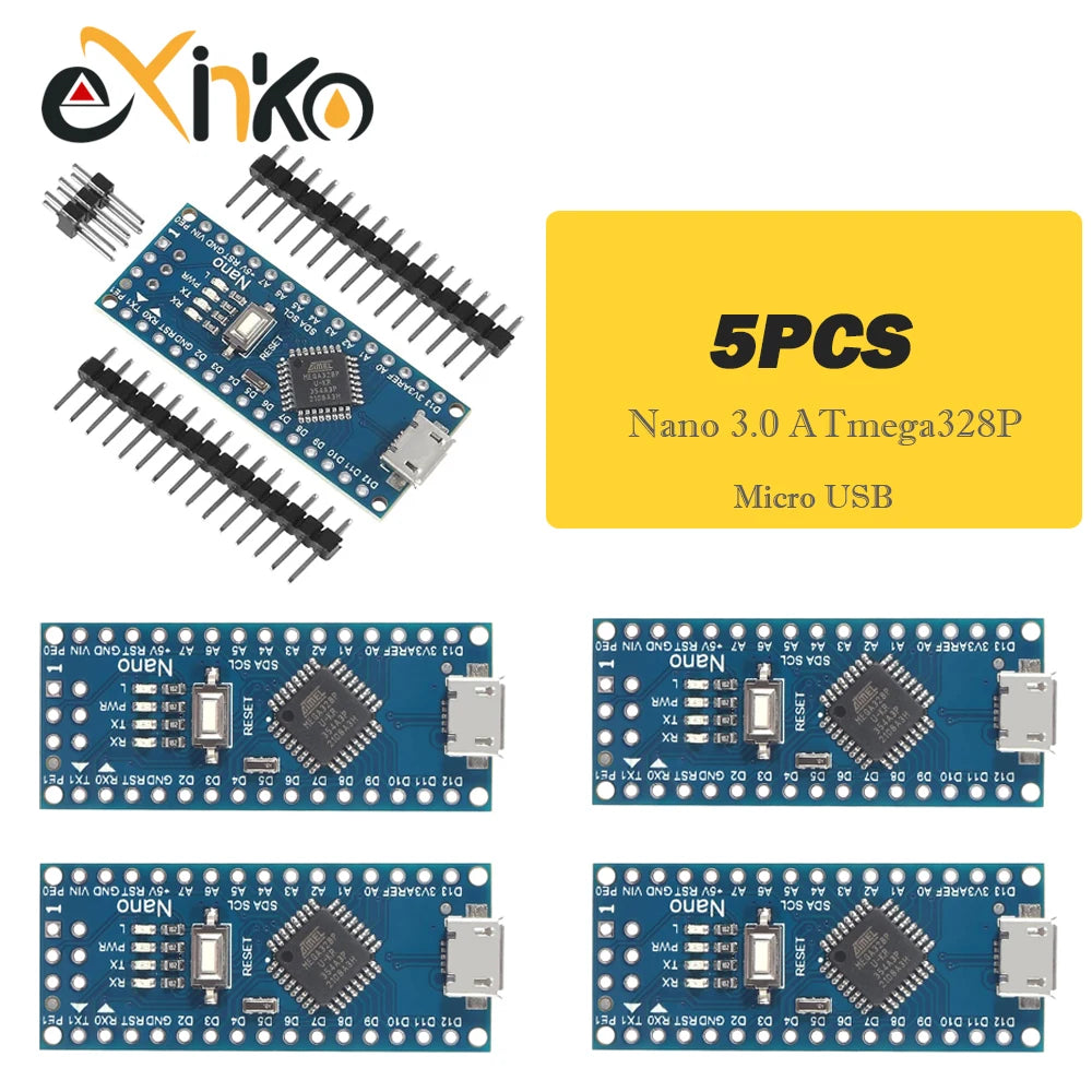 Placa Nano 3.0 (ATMEGA328P, 16MHz, CH340) con Bootloader (Puerto Mini/Tipo C/Micro USB) para Arduino (1-10 Unidades)