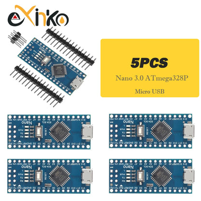 Placa Nano 3.0 (ATMEGA328P, 16MHz, CH340) con Bootloader (Puerto Mini/Tipo C/Micro USB) para Arduino (1-10 Unidades)