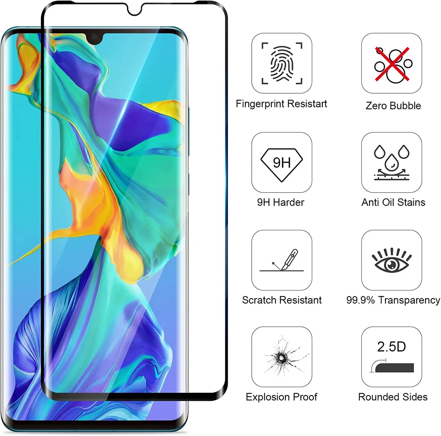 1-4Pcs Curved Glass For HUAWEI P30 Pro Screen Protector Glass