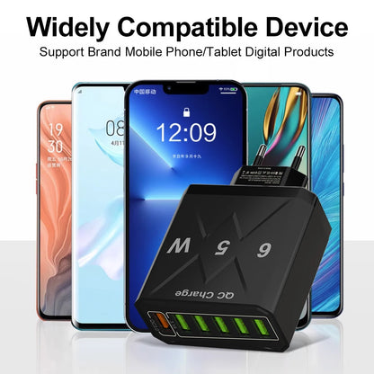 Adaptador Cargador Viaje Rápido USB 3.1A 6 en 1 Multi-Enchufe QC3.0 para iPhone 12/13/Samsung/Xiaomi