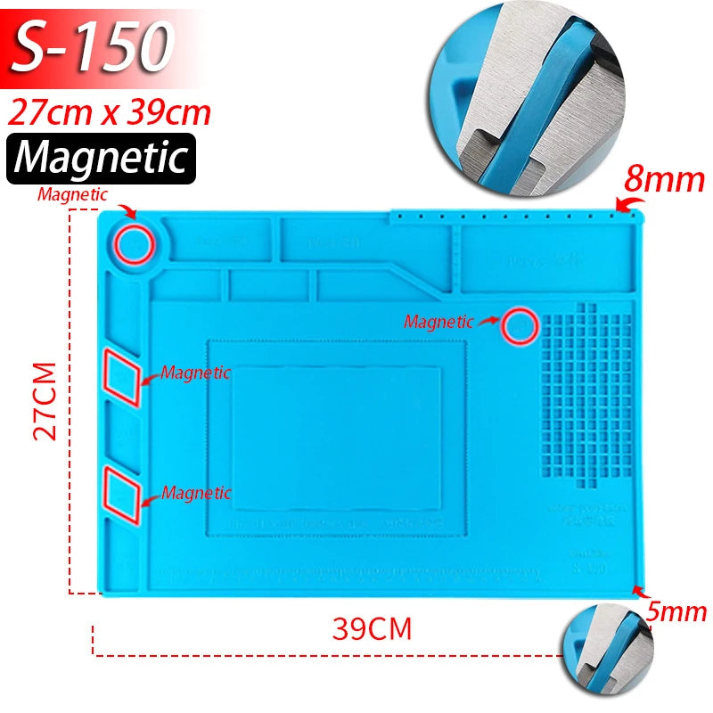 Alfombrilla Soldadura ESD Resistente Calor (932°F/500°C) Plataforma Mantenimiento Reparación Computadora/Teléfono Kit Herramientas