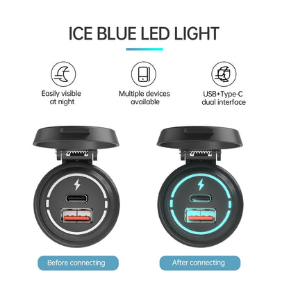Socket Cargador USB 100W Impermeable Carga Rápida PD Tipo-C + QC3.0 para Auto/Bote/RV/Moto 12V-24V