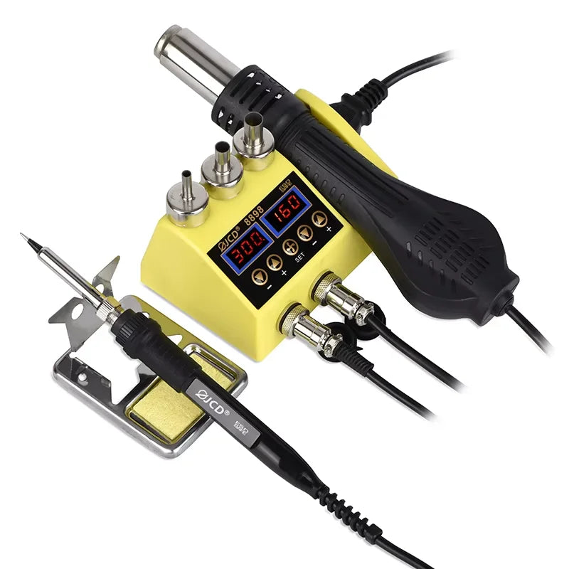 Estación de Soldadura 2 en 1 (Cautín + Pistola Aire Caliente) 750W para Reparación BGA/SMD (Modelo JCD 8898)
