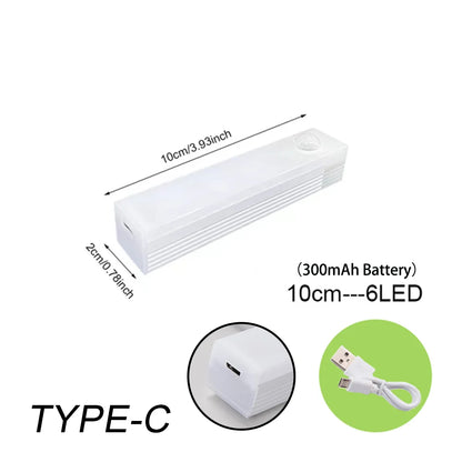Luz Nocturna LED Inalámbrica con Sensor Movimiento (Recargable Tipo C) para Gabinete/Armario/Escalera/Cocina