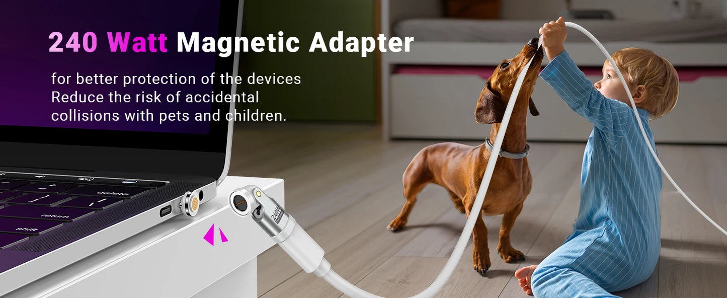 Adaptador Magnético AUFU USB-C Hembra a Tipo C Macho 9 Pines (240W Carga Rápida) Convertidor para iPhone 15/16/Laptop/Macbook/Samsung