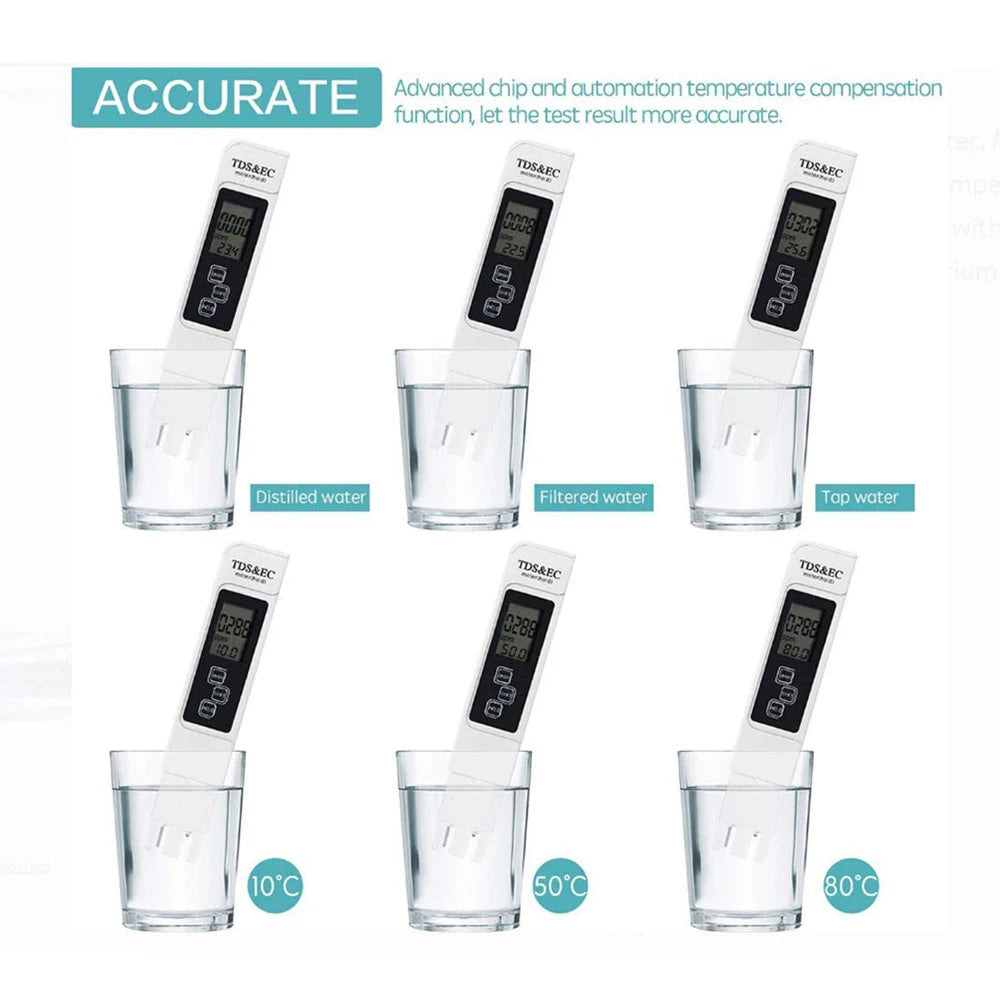 Medidor Digital Calidad Agua TDS/EC Multifuncional (Rango 0-9990 ppm) Pureza/Temperatura (1 Unidad, Blanco)