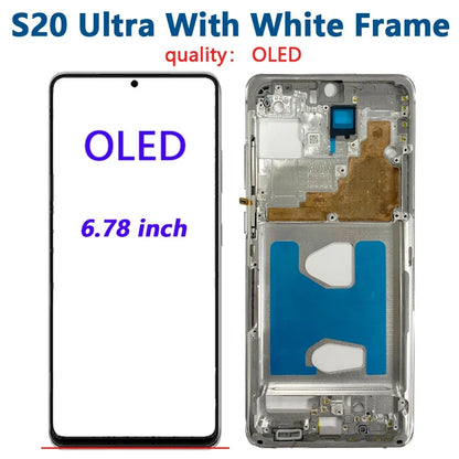 OLED para Samsung Galaxy S20 Ultra Lcd G988 con marco pantalla táctil digitalizador frontal S20 S20 Plus G980 G985 reemplazo