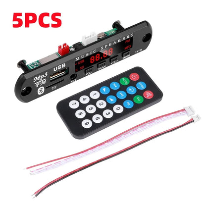 Módulo Decodificador MP3/WMA (9V/12V, Bluetooth 5.0) Reproductor Música Inalámbrico Lossless USB/AUX/TF/Radio FM con Control Remoto (1-5 Unidades)