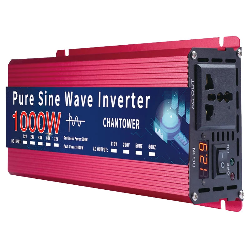 Inversor Onda Pura DC 12V/24V a AC 110V/220V (2000W-5000W) Convertidor Voltaje Portátil Auto/Solar
