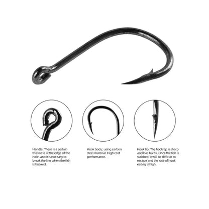 Set Anzuelos Pesca Acero Alto Carbono con Púa (Tamaños 3#-12#, 50 Unidades c/u = 500 Piezas/Caja) para Agua Salada/Dulce