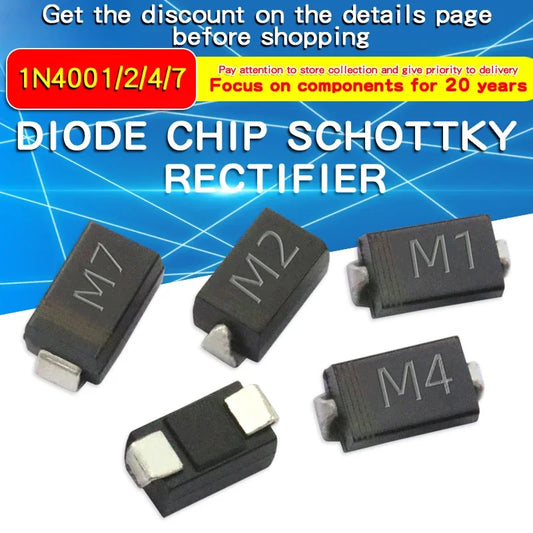 Kit Surtido Diodos SMD Rectificadores (M1, M4, M7) y Schottky - 100 Piezas