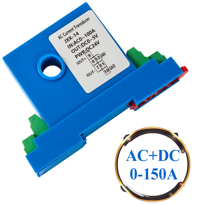 Transmisor/Transductor Corriente AC/DC 0-10A a 150A a 0-10V/0-5V/4-20mA Agujero 8mm/12mm DC24V