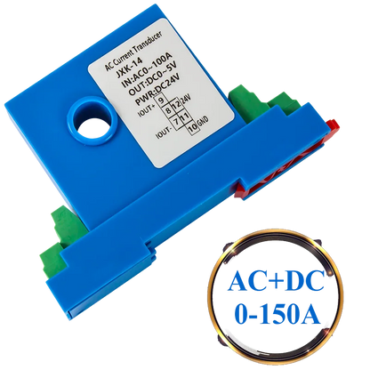 Transmisor/Transductor Corriente AC/DC 0-10A a 150A a 0-10V/0-5V/4-20mA Agujero 8mm/12mm DC24V