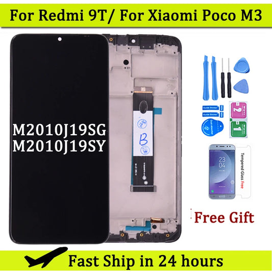 6.53" For Xiaomi Redmi 9T LCD Display Touch Screen Digitizer Assembly With Frame J19S M2010J19SG M2010J19SY For POCO M3 LCD