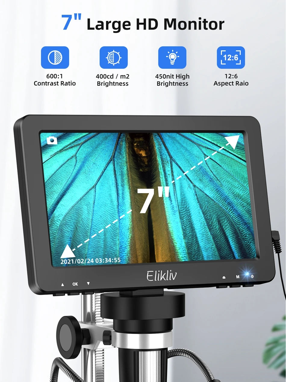 Elikliv DM9 7 Inch 50X-1200X Digital Microscope Adjustable HD LCD Video Microscops Camera For PCB Electronics Soldering Tool