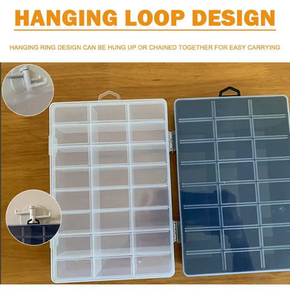 Caja Almacenamiento Plástico Compartimentos (24 Rejillas) Organizador Joyería/Pendientes/Cuentas/Tornillos Contenedor Hogar