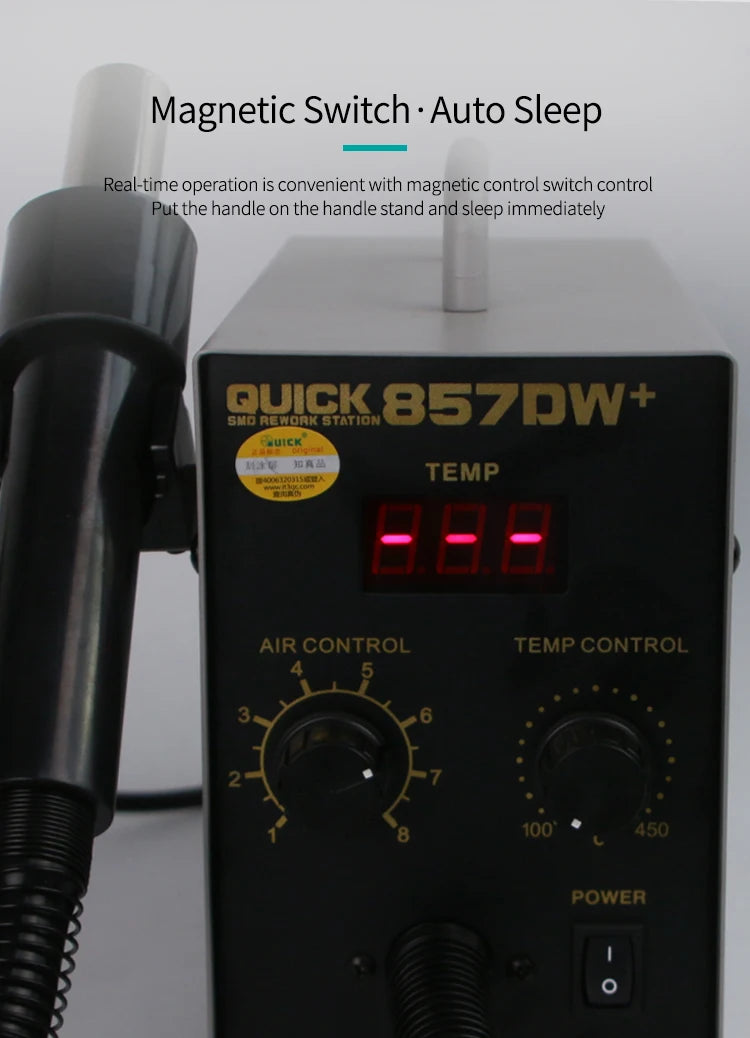 QUICK 857DW+ Intelligent Dual Eddy Current Hot Air Desoldering Station for SMD PCB BGA Welding Repair Desoldering Station Tools