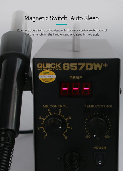 QUICK 857DW+ Intelligent Dual Eddy Current Hot Air Desoldering Station for SMD PCB BGA Welding Repair Desoldering Station Tools
