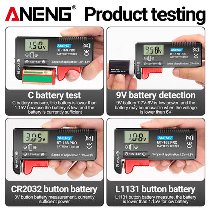 Probador Baterías Digital ANENG BT-168 PRO (Analizador Carga Capacidad) Universal para 9V/AAA/AA/Pila Botón