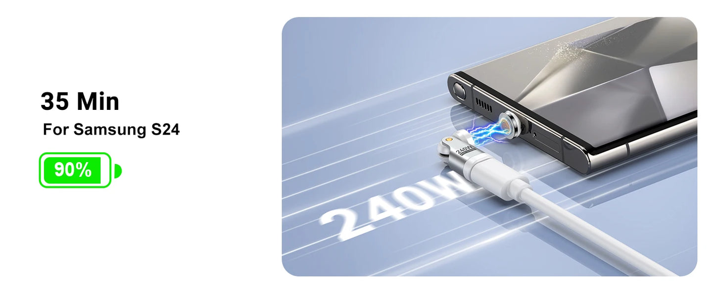 Adaptador Magnético AUFU USB-C Hembra a Tipo C Macho 9 Pines (240W Carga Rápida) Convertidor para iPhone 15/16/Laptop/Macbook/Samsung