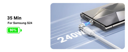 Adaptador Magnético AUFU USB-C Hembra a Tipo C Macho 9 Pines (240W Carga Rápida) Convertidor para iPhone 15/16/Laptop/Macbook/Samsung