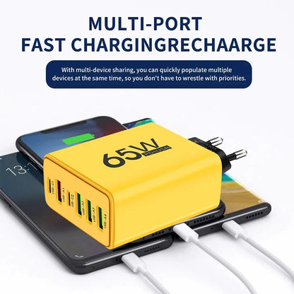 Cargador Pared USB Tipo C 6 Puertos Carga Rápida PD para iPhone 14/15 Pro Max/Samsung/Xiaomi/Huawei