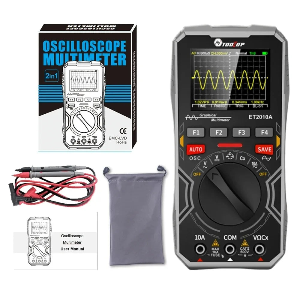 Osciloscopio y Multímetro Digital 2 en 1 Tooltop ET2010A (1MHz, 2.5MSps) Portátil