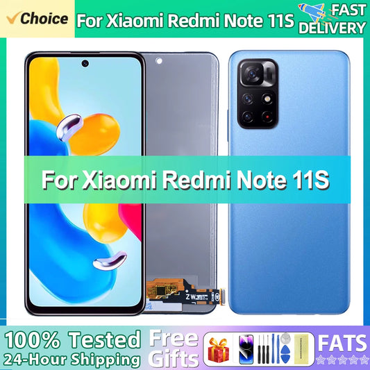 6.43"AMOLED For Xiaomi Redmi Note 11S Display 2201117SG,SI,SY,SL Screen Touch Glass Digitizer For Redmi Note11S LCD With Frame