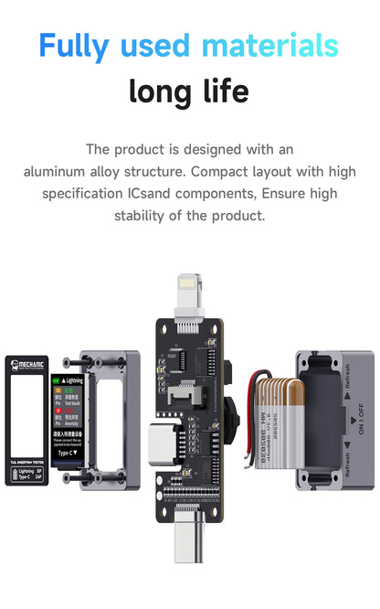 Tester Precisión Inserción Trasera Mechanic T-824 - Corriente y Potencia Digital (Tipo-C/Lightning)