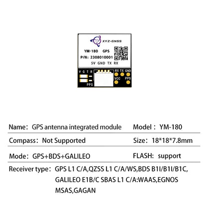 Módulo GPS Beidou XYZ-GNSS YM-181Q (M10050) Pequeño con Antena Cerámica, Compás y Flash para Control Vuelo Drones