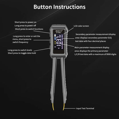 Multímetro Digital Portátil ZOYI ZT-MD1 (Tipo Pinza Inteligente) - Tester LCR/SMD (Resistencia/Capacitor/Inductor)