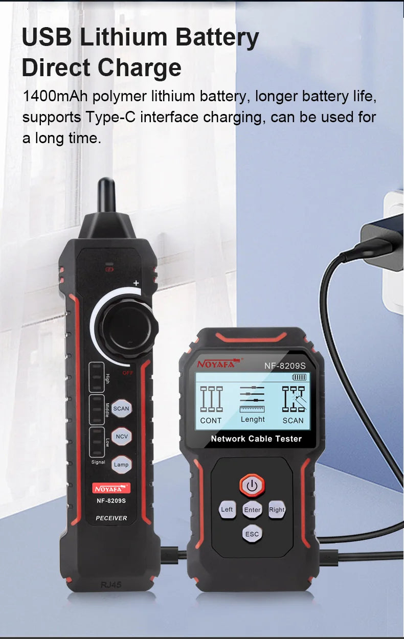 Rastreador Cable Red Noyafa NF-8209S - Tester LAN (Mide Longitud, Wiremap) con Display LCD