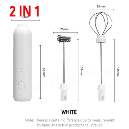 Espumador Leche Inalámbrico Eléctrico Recargable (Tipo C) Batidor Mano Acero Inoxidable Mini Mezclador Café/Cappuccino/Crema