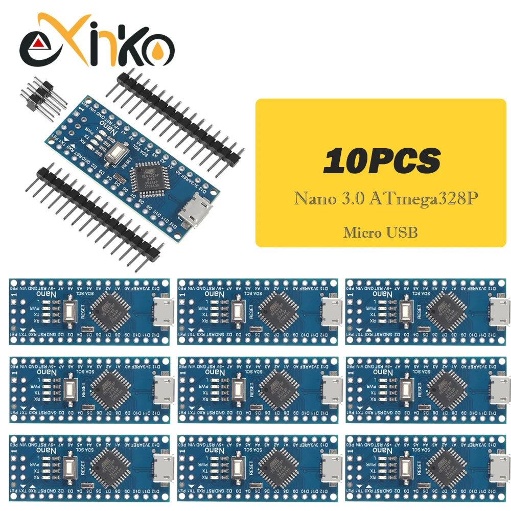 Placa Nano 3.0 (ATMEGA328P, 16MHz, CH340) con Bootloader (Puerto Mini/Tipo C/Micro USB) para Arduino (1-10 Unidades)