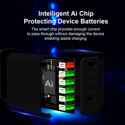 Adaptador Cargador Viaje Rápido USB 3.1A 6 en 1 Multi-Enchufe QC3.0 para iPhone 12/13/Samsung/Xiaomi