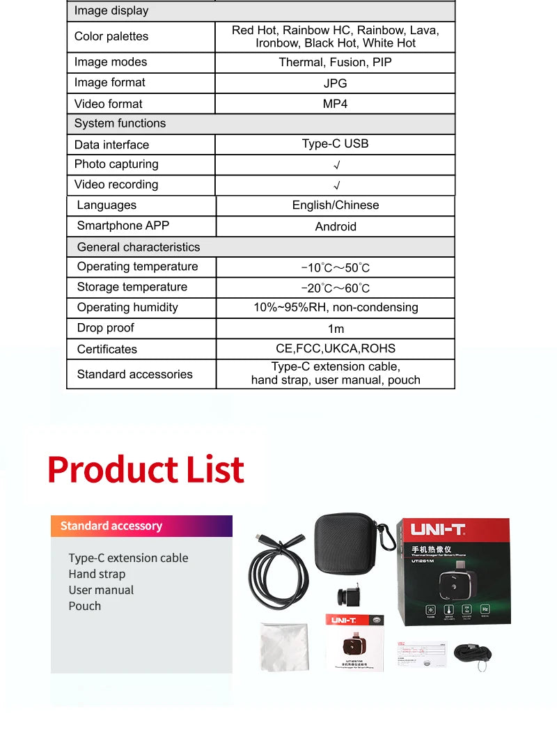 Termógrafo Infrarrojo Móvil UNI-T UTi120 / UTi261M USB para Celular - Cámara Térmica Reparación (Versión Rusa Handle)