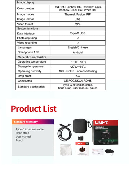Termógrafo Infrarrojo Móvil UNI-T UTi120 / UTi261M USB para Celular - Cámara Térmica Reparación (Versión Rusa Handle)