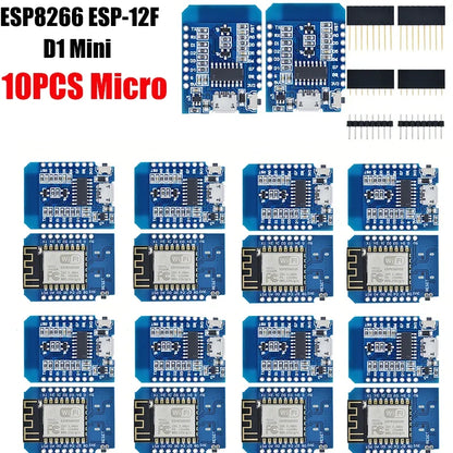 Lote 1-10 Pcs Módulo Wemos D1 Mini WiFi ESP8266 (ESP-12F) CH340G V2 USB-C/Micro Placa Desarrollo 3.3V + Pines Arduino